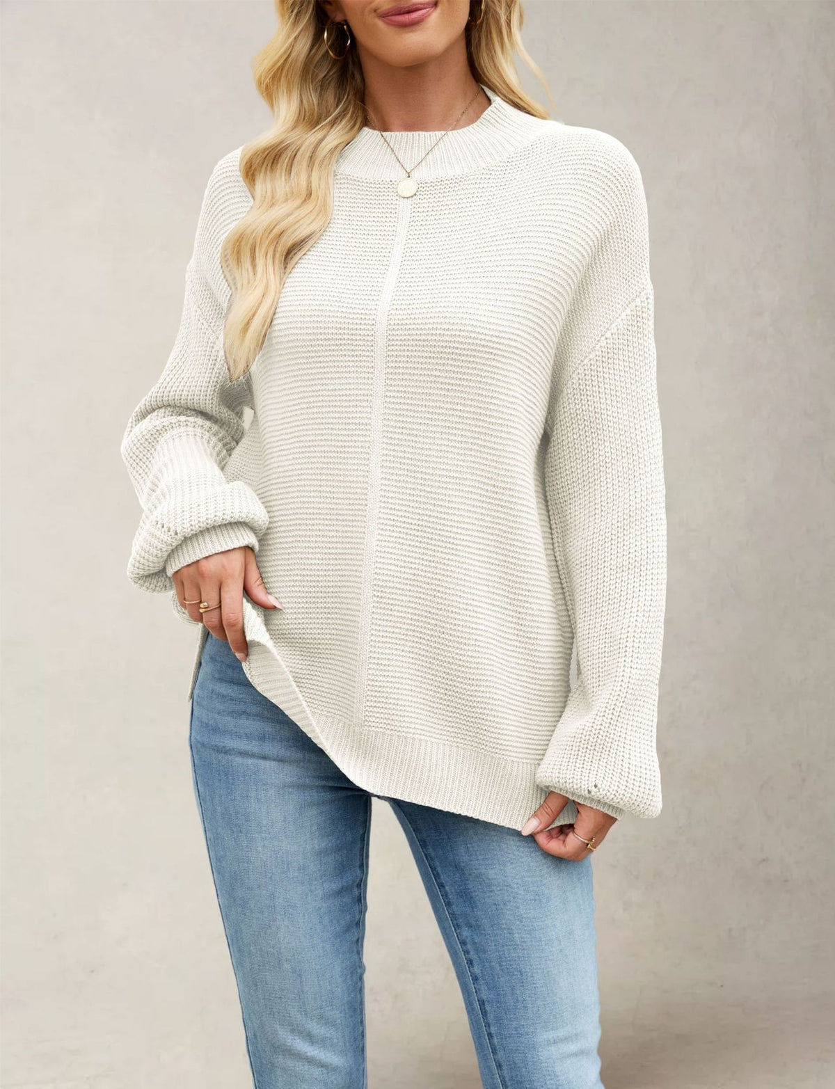Mock Neck Drop Sleeve Oversized Sweater - view 1