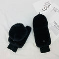 Plush Faux Fur Flip Top Gloves - Black