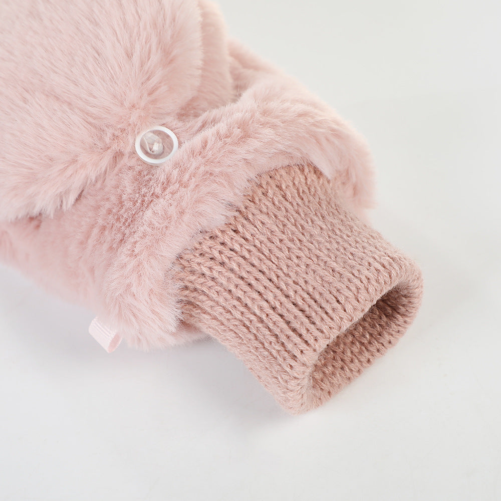 Plush Faux Fur Flip Top Gloves - Pink - 2
