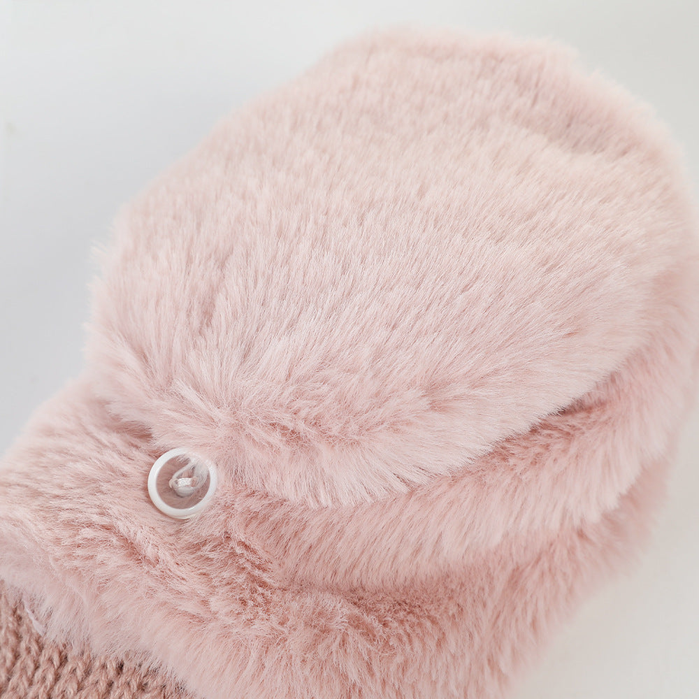 Plush Faux Fur Flip Top Gloves - Pink - 3