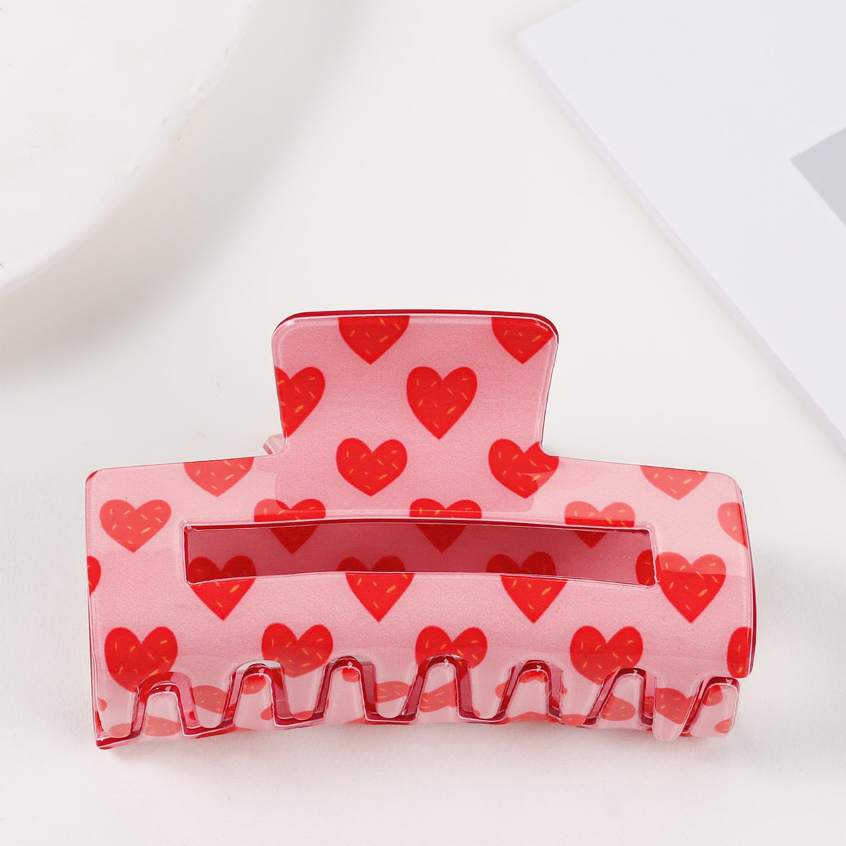Checkered Heart Print Rectangular Claw Clip - C1