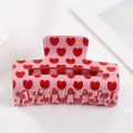 Checkered Heart Print Rectangular Claw Clip - C4