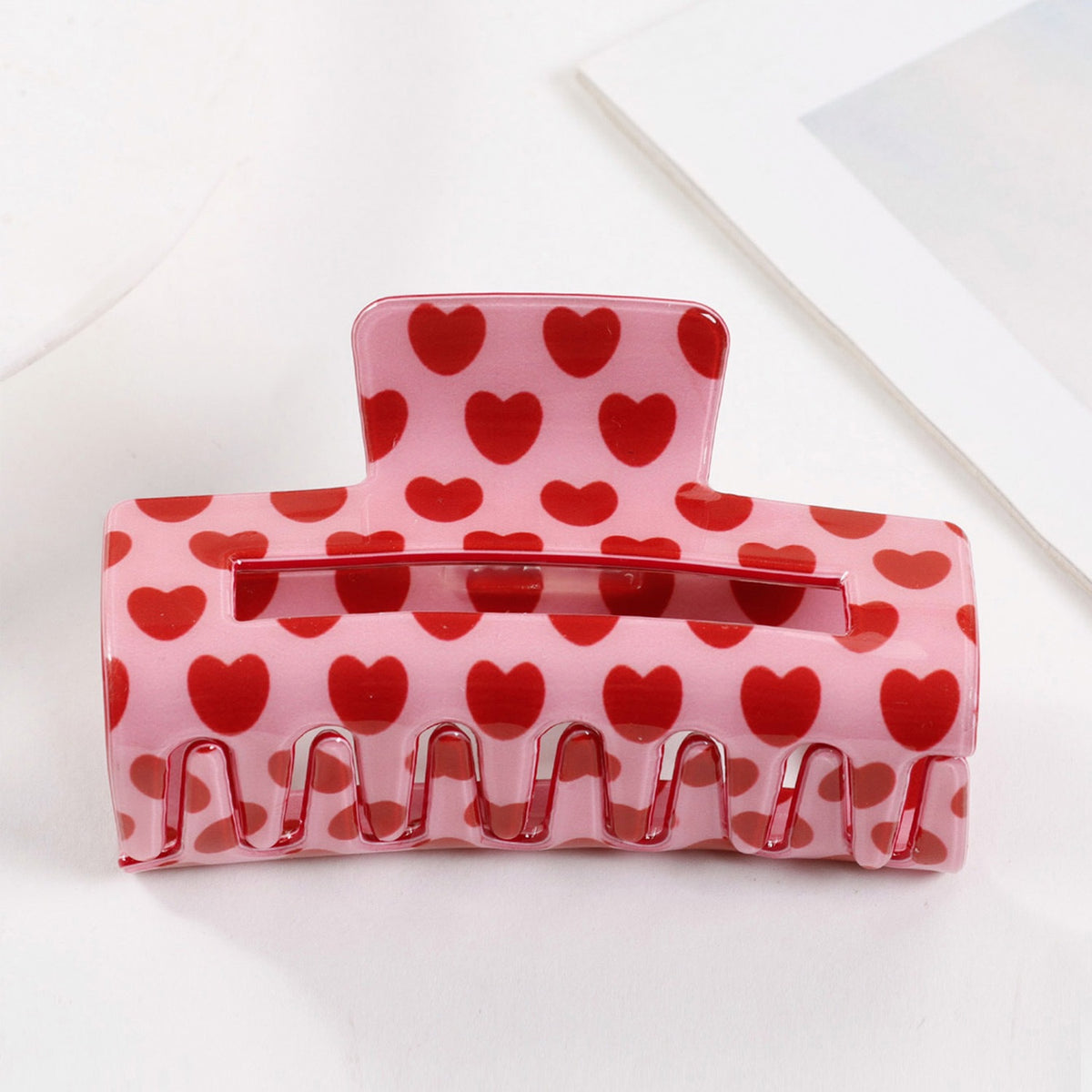 Checkered Heart Print Rectangular Claw Clip - C4