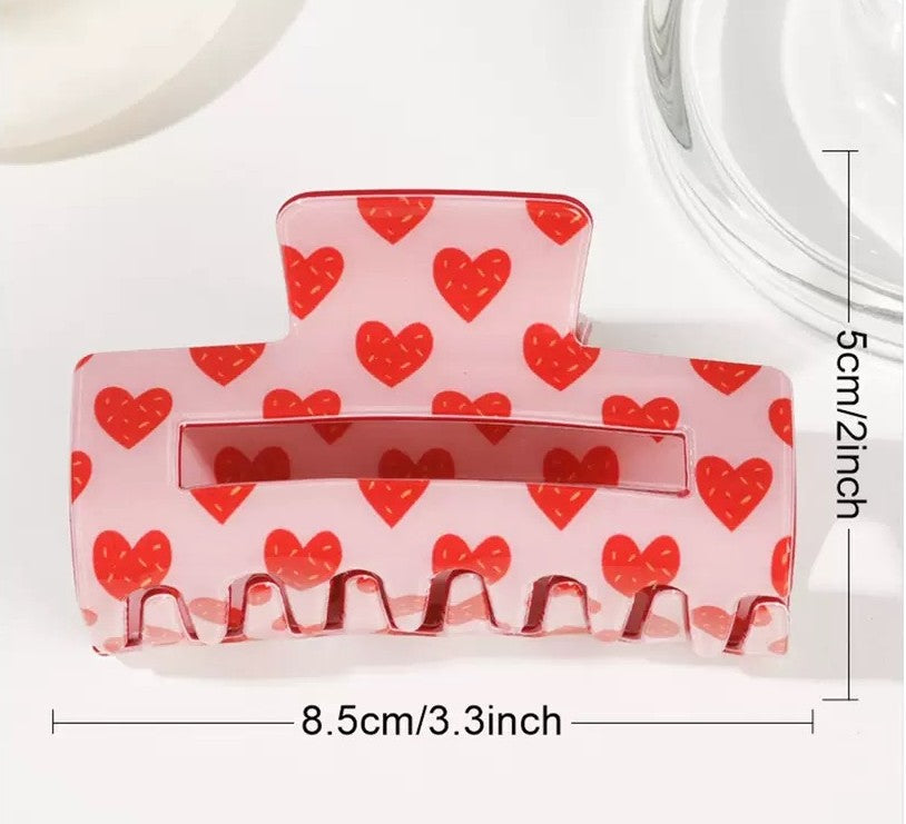 Checkered Heart Print Rectangular Claw Clip - view 1