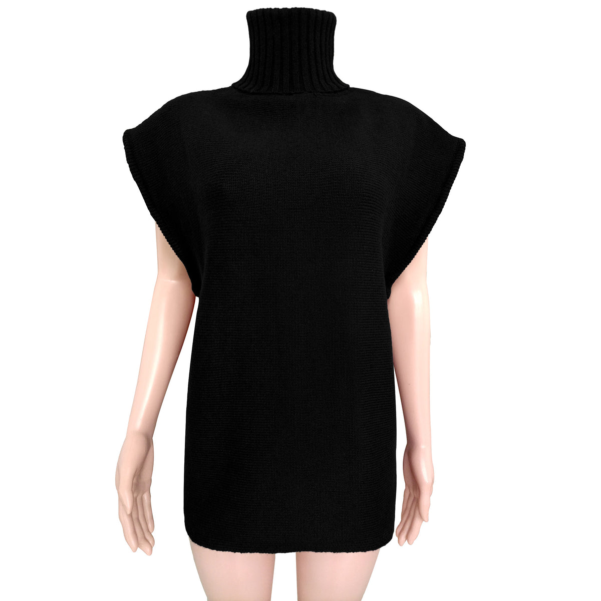 Slouchy Turtleneck Sleeveless Knit Sweater - black - 1