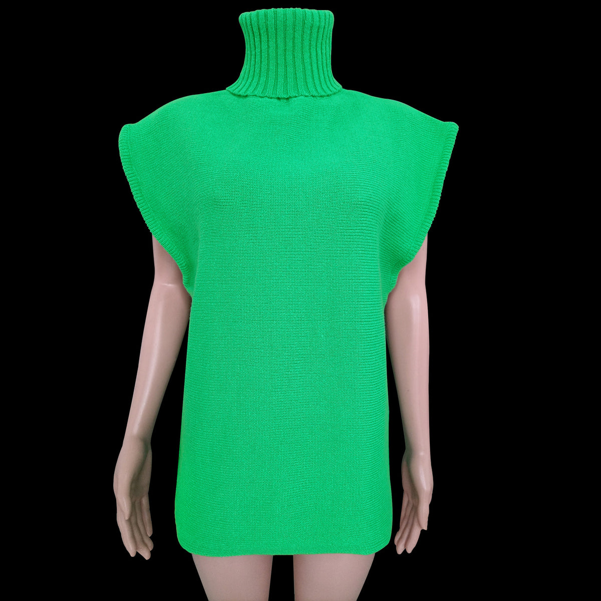 Slouchy Turtleneck Sleeveless Knit Sweater - green