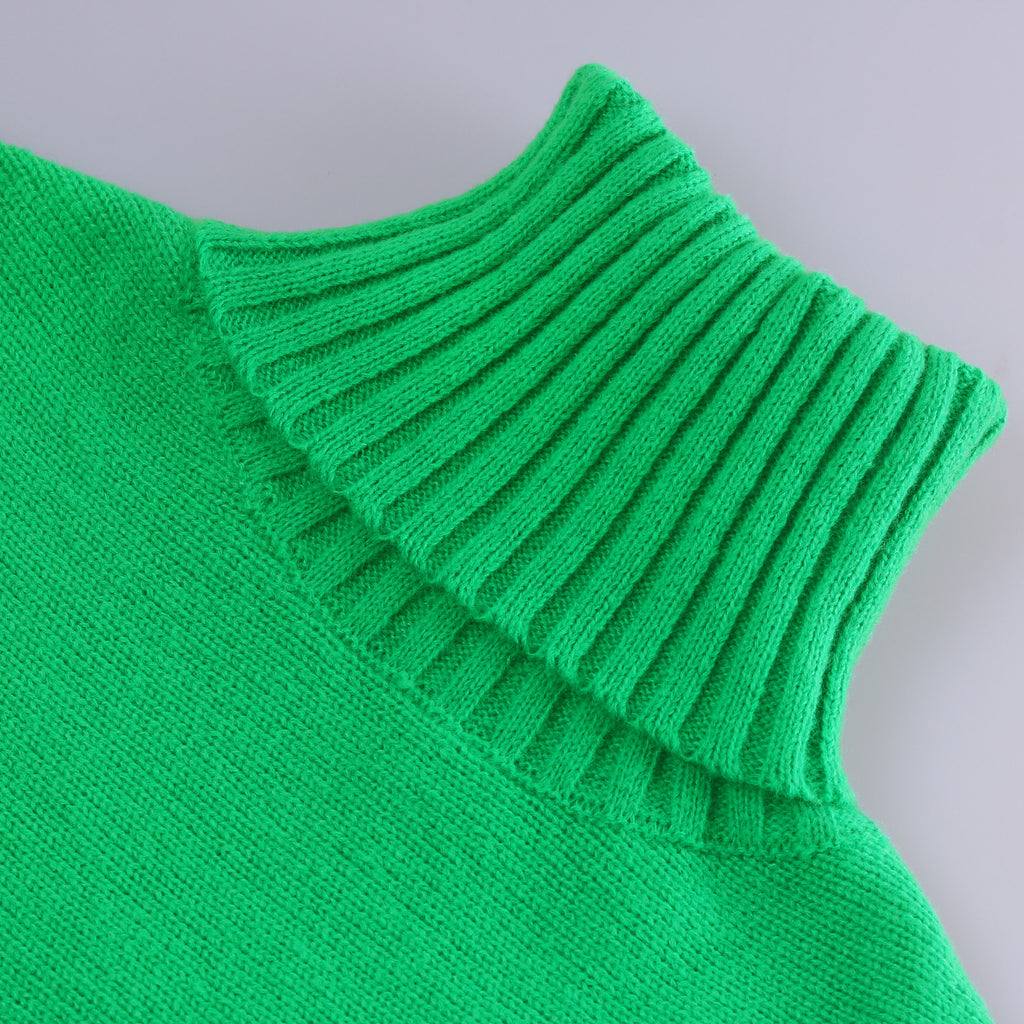 Slouchy Turtleneck Sleeveless Knit Sweater - green - 1