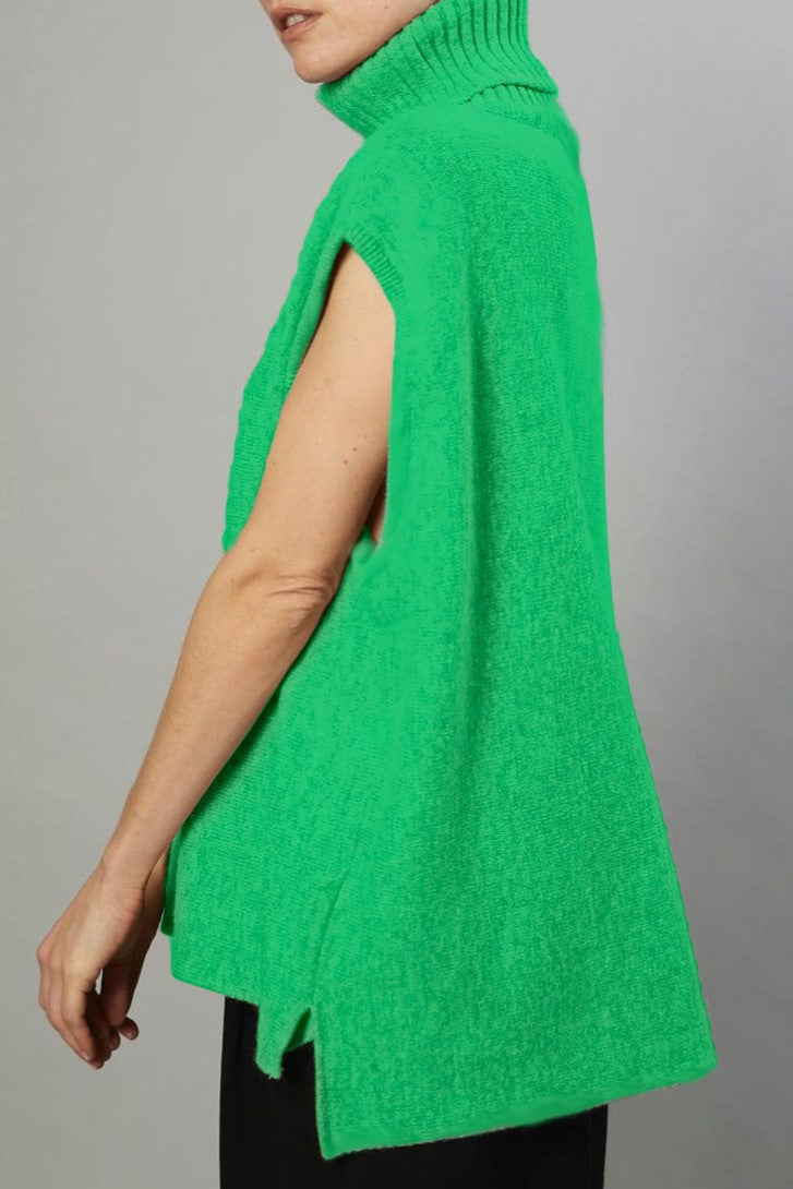 Slouchy Turtleneck Sleeveless Knit Sweater - green - 4