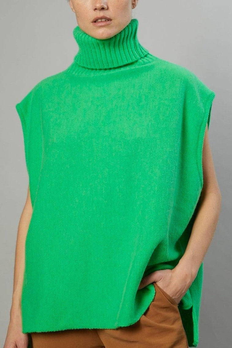 Slouchy Turtleneck Sleeveless Knit Sweater - green - 5