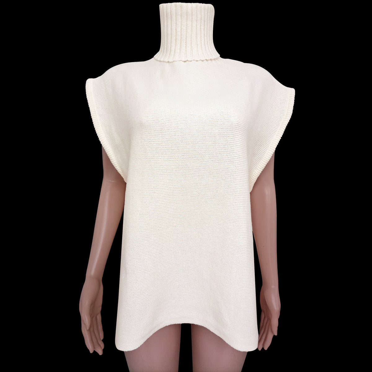 Slouchy Turtleneck Sleeveless Knit Sweater - white