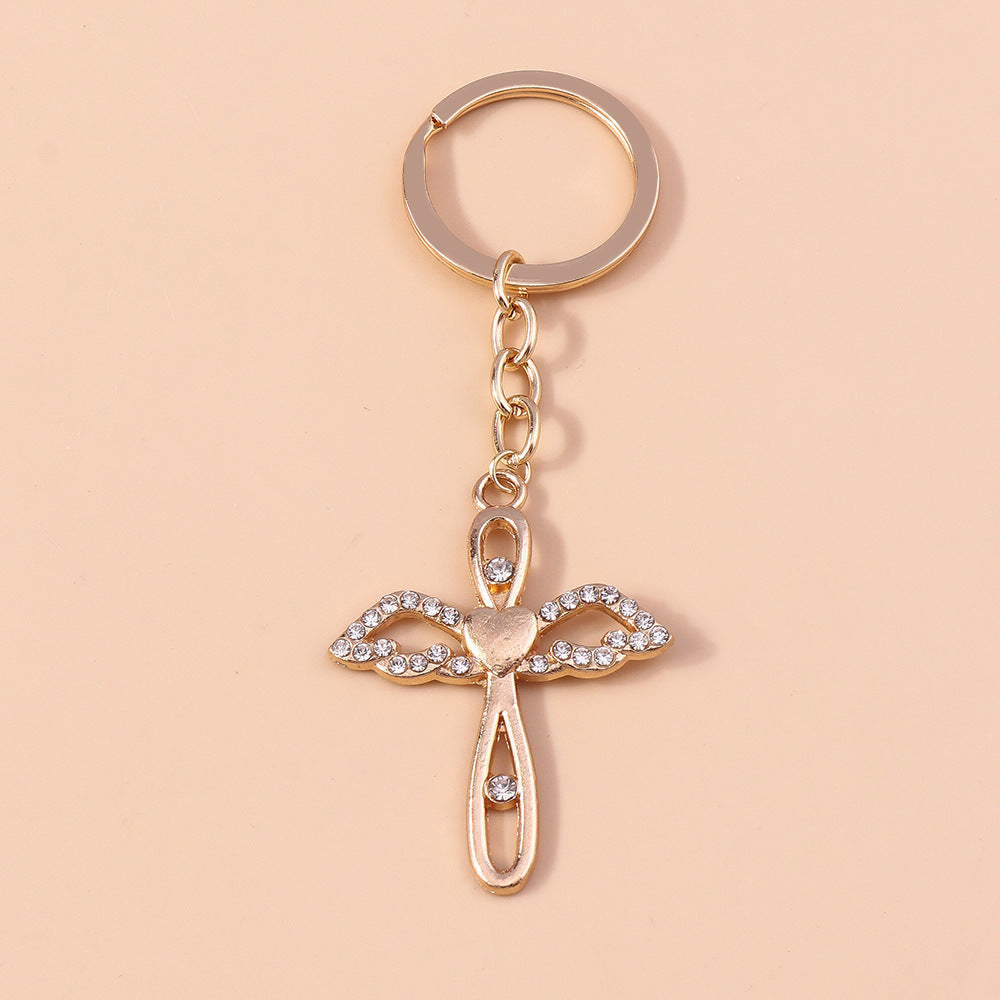 Rhinestone Cross Pendant Keychain - Color_3