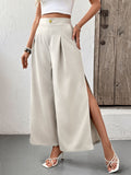 Flowy Palazzo Pants With Side Slits - Apricot