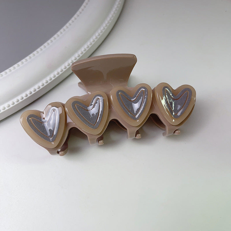 Row Of Hearts Hair Claw Clip - Coffee