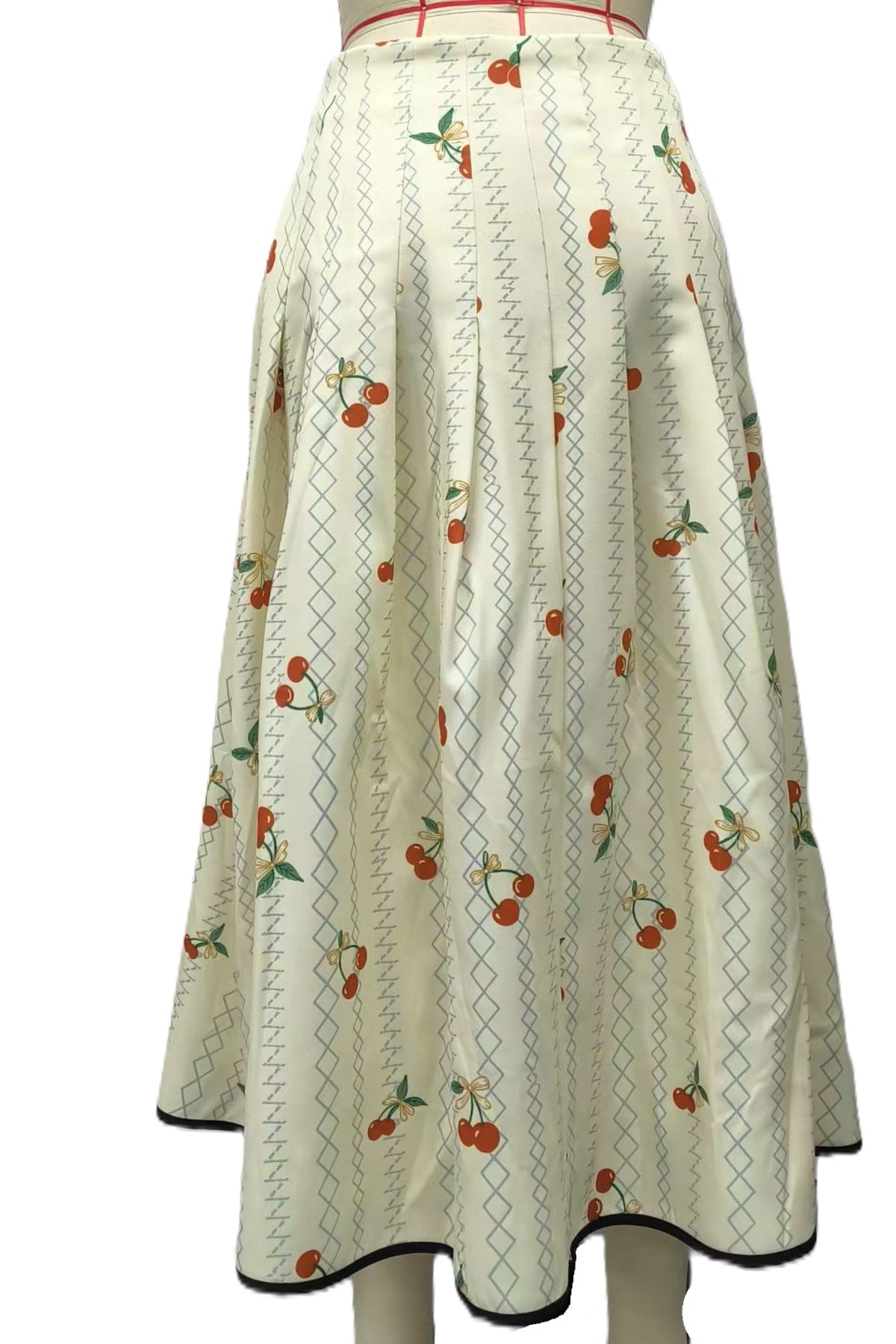 Pleated A Line Maxi Skirt with Contrast Trim - Cherry - 1