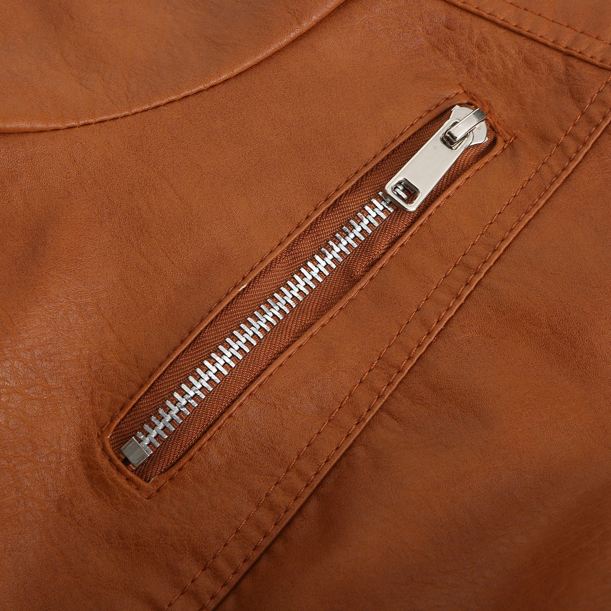 Faux Fur Collar Cropped Biker Jacket - Camel - 13