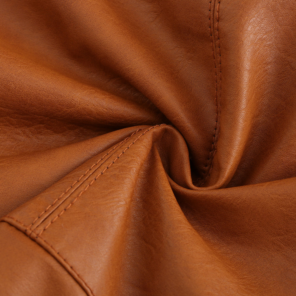 Faux Fur Collar Cropped Biker Jacket - Camel - 18