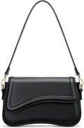 Wave Flap Baguette Shoulder Bag - Black