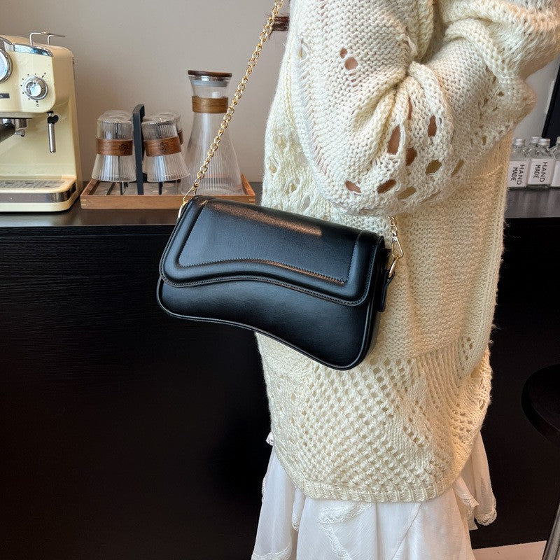 Wave Flap Baguette Shoulder Bag