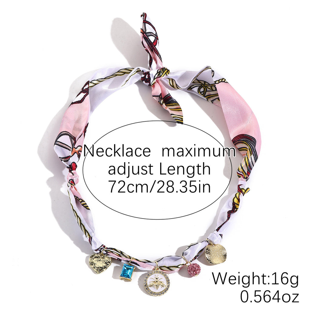 Wrapped Scarf Charm Necklace in Boho Choker Style - Bee