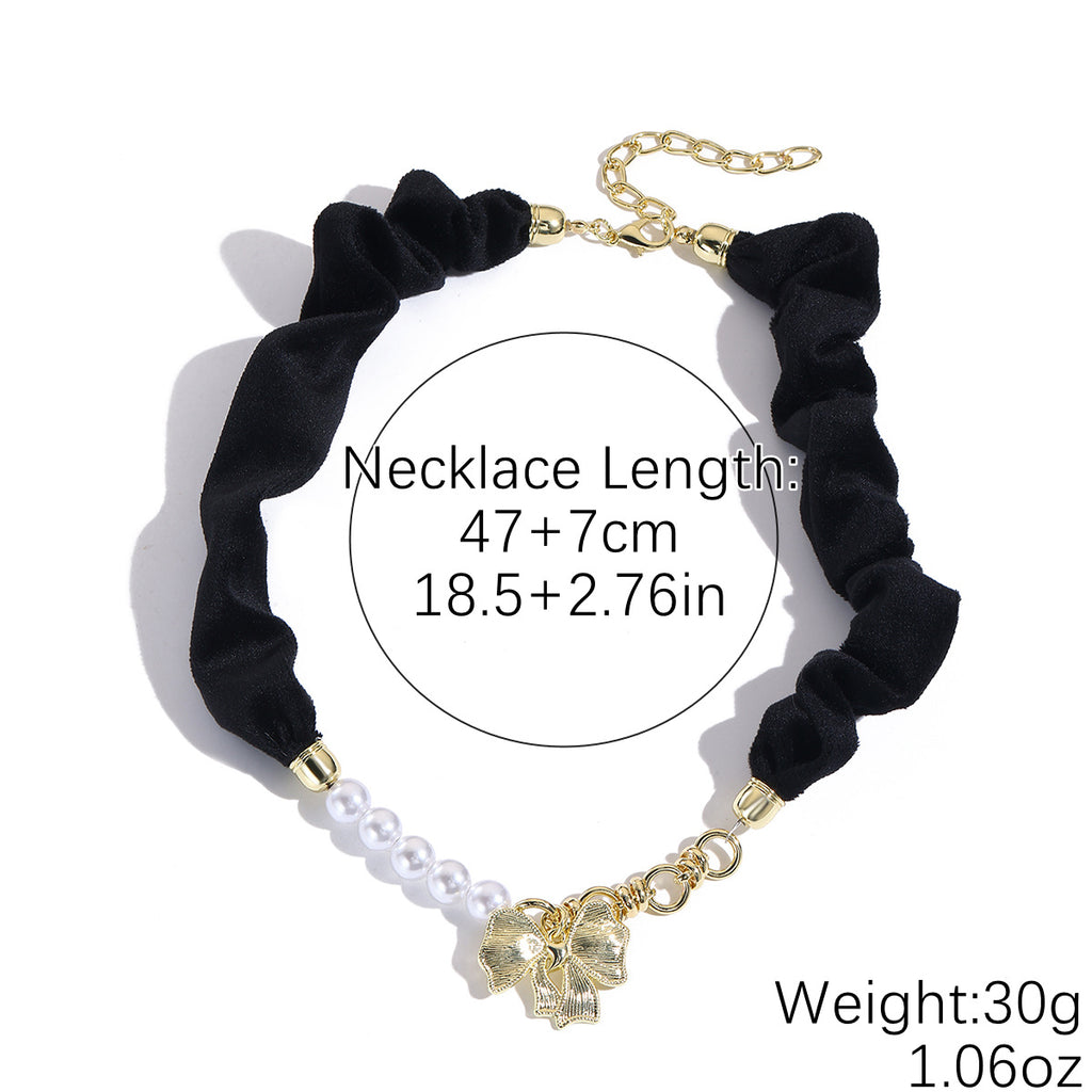 Wrapped Scarf Charm Necklace in Boho Choker Style - Black