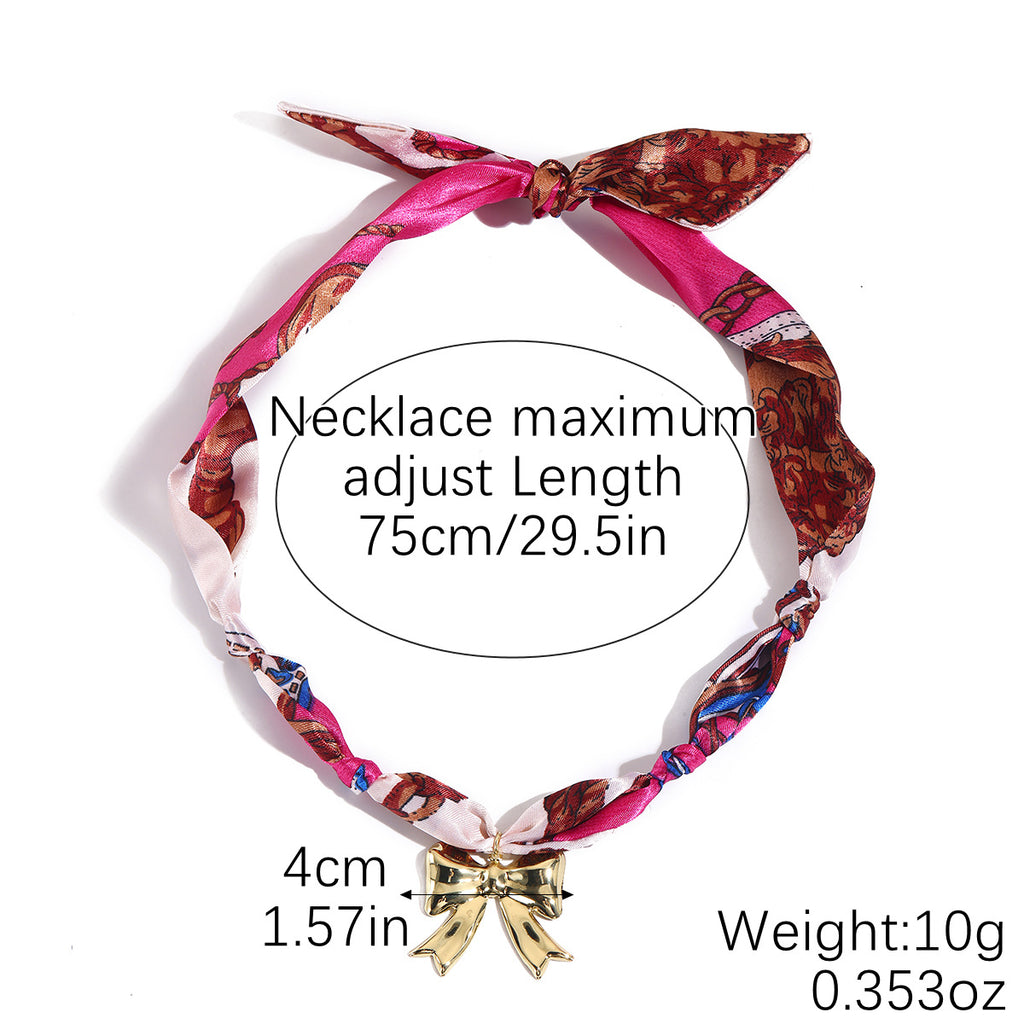 Wrapped Scarf Charm Necklace in Boho Choker Style - Bow