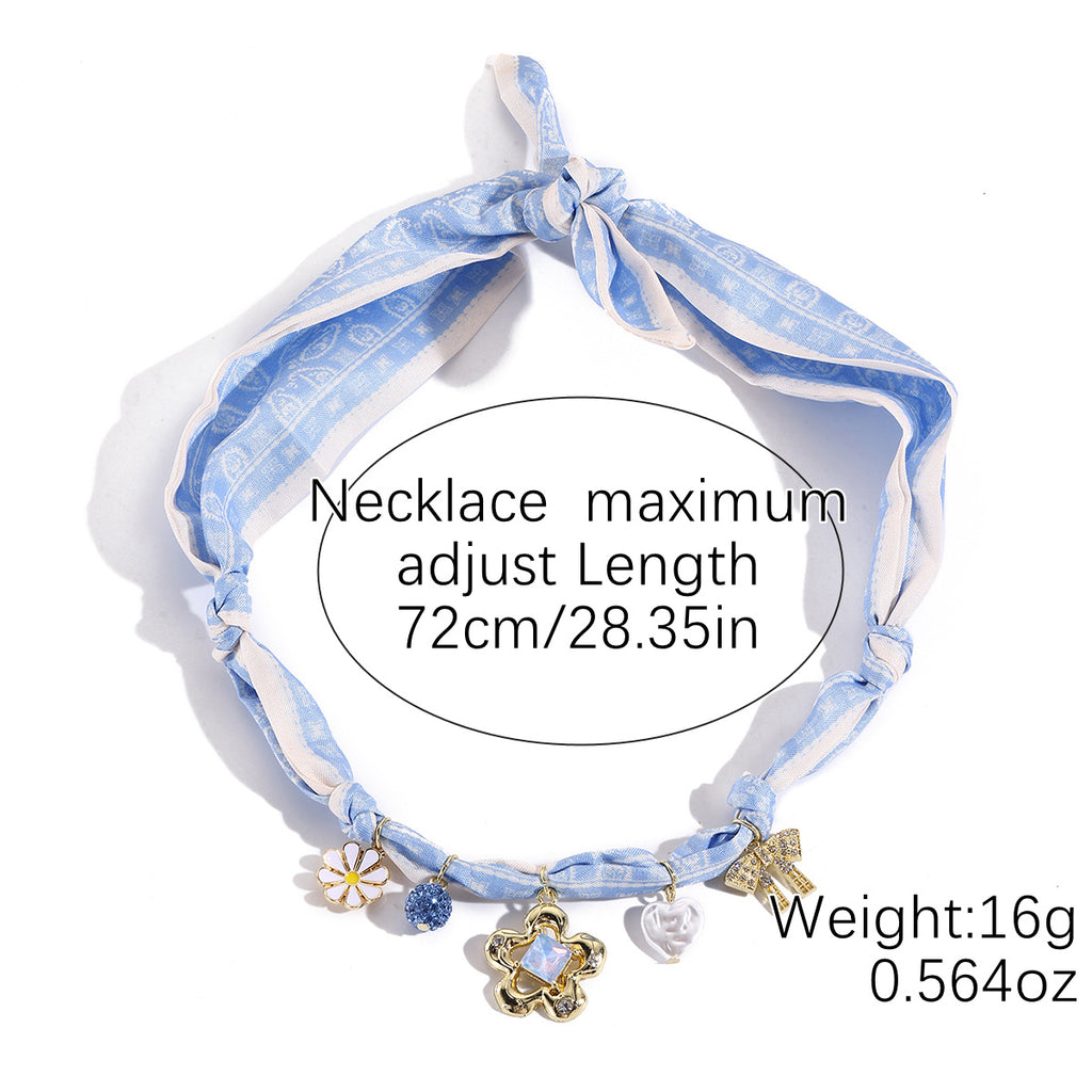 Wrapped Scarf Charm Necklace in Boho Choker Style - Bow_01