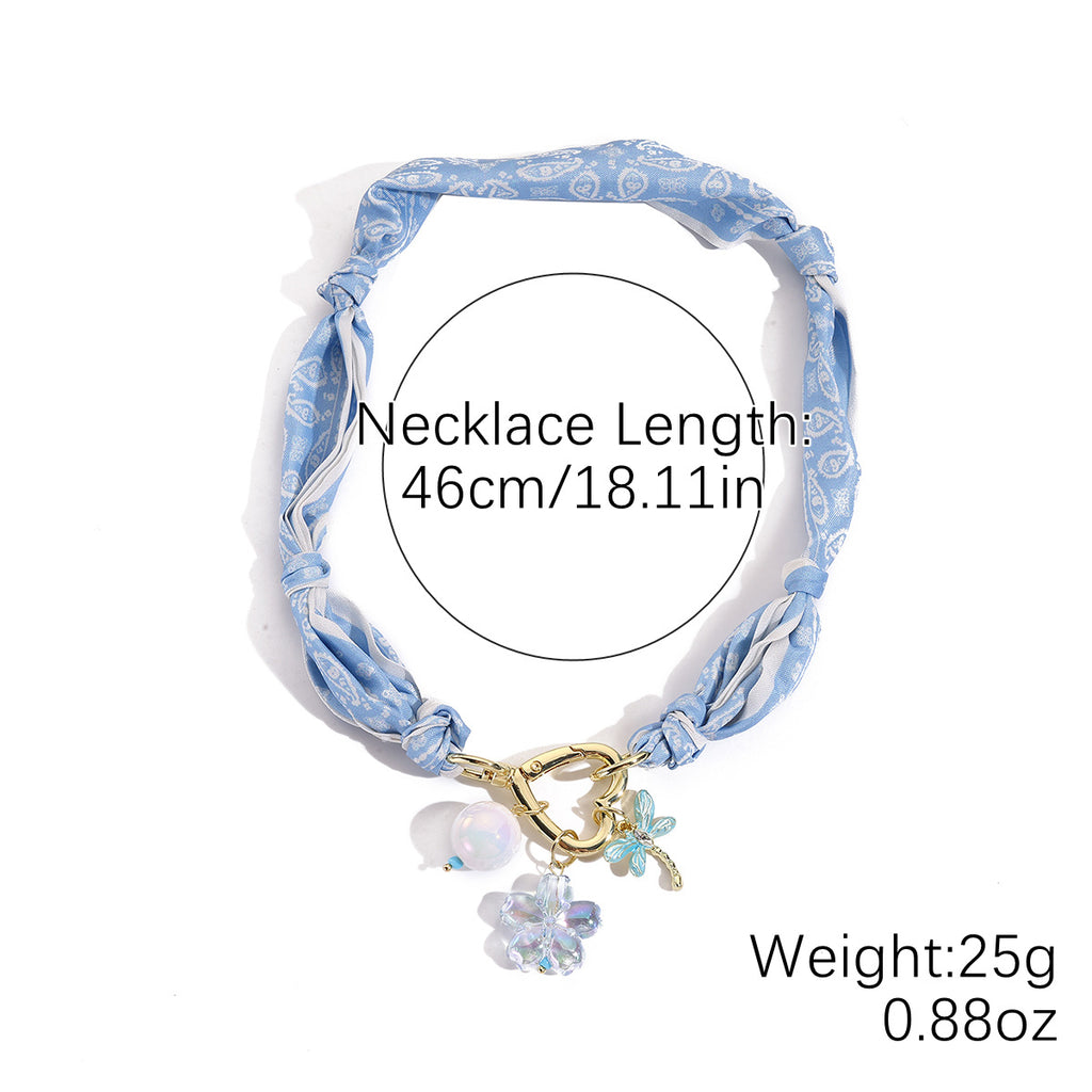 Wrapped Scarf Charm Necklace in Boho Choker Style - Dragonfly