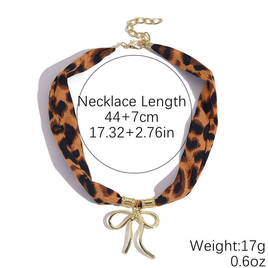 Wrapped Scarf Charm Necklace in Boho Choker Style - Leopard