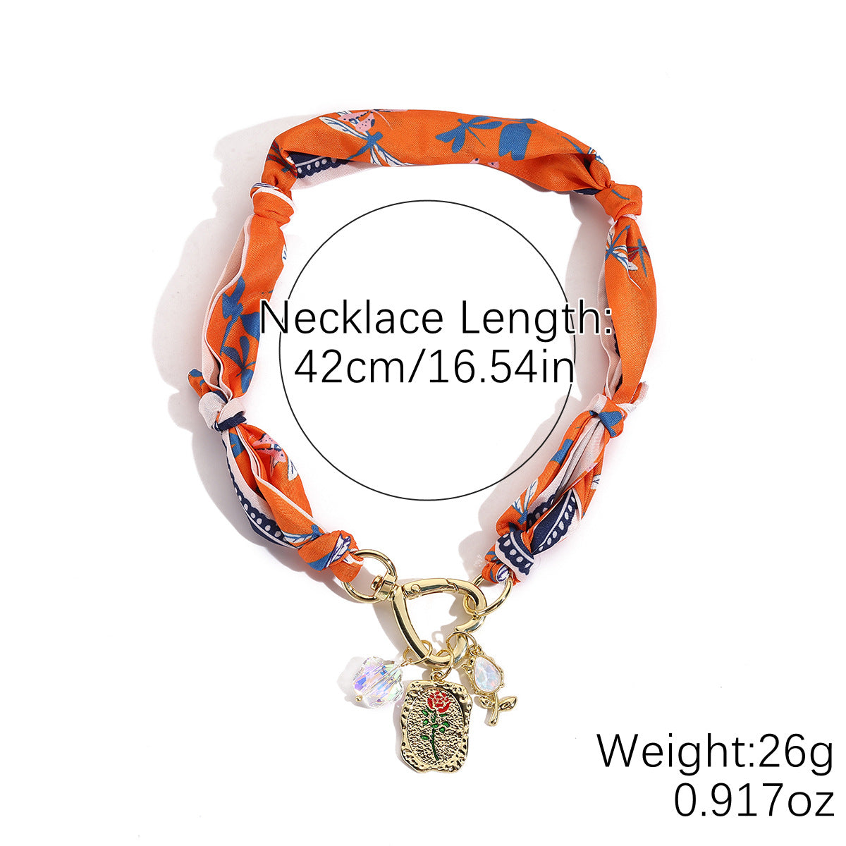 Wrapped Scarf Charm Necklace in Boho Choker Style - Orange