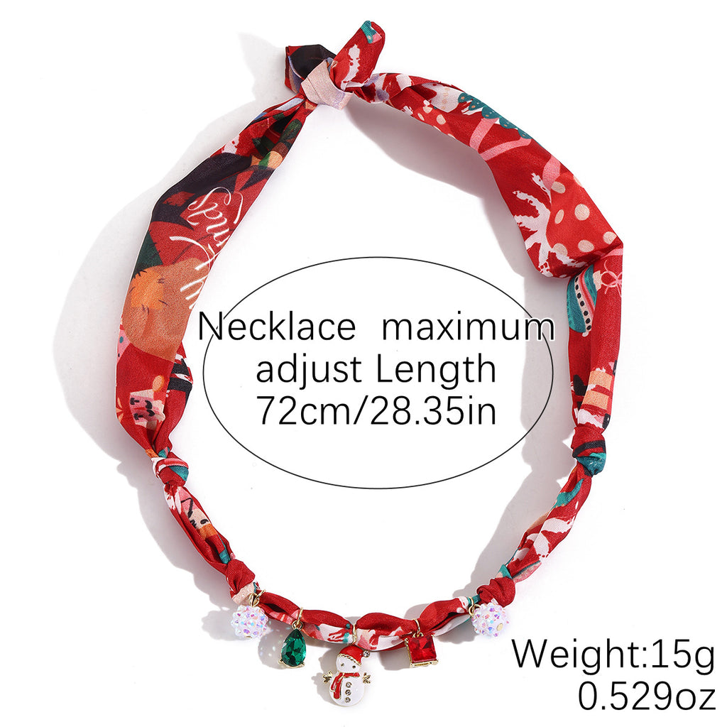 Wrapped Scarf Charm Necklace in Boho Choker Style - Snowman
