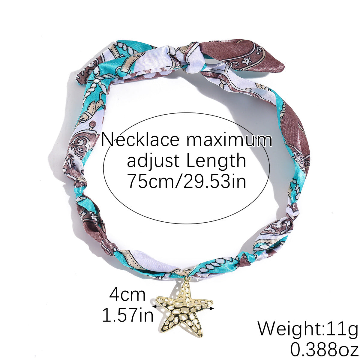Wrapped Scarf Charm Necklace in Boho Choker Style - Starfish