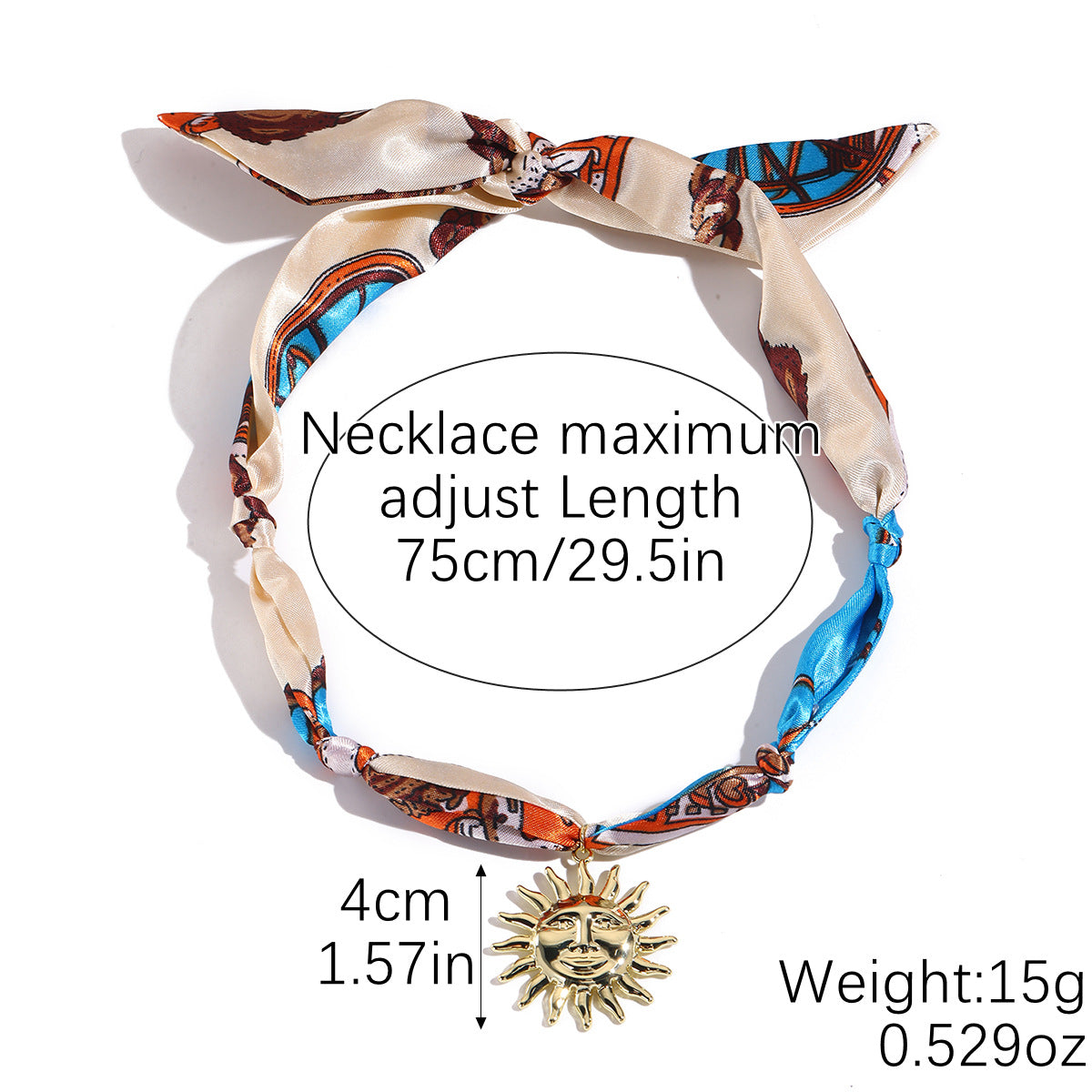 Wrapped Scarf Charm Necklace in Boho Choker Style - Sun