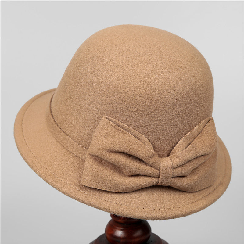 Vintage Bow Detail Bucket Hat - Camel