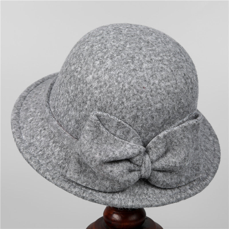 Vintage Bow Detail Bucket Hat - Grey