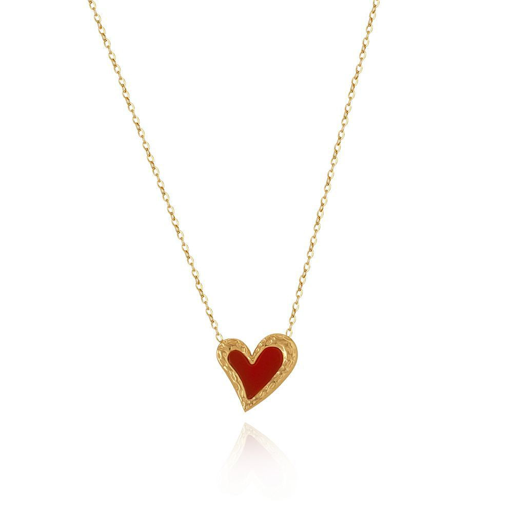 Enamel Heart Pendant Dainty Chain Necklace - Gold