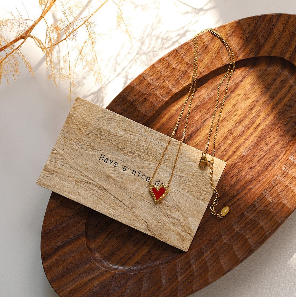 Enamel Heart Pendant Dainty Chain Necklace - Gold - 1
