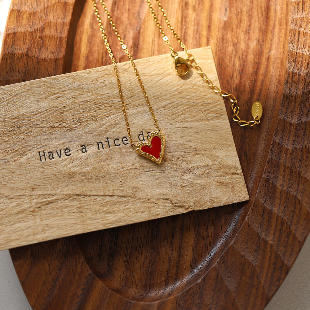 Enamel Heart Pendant Dainty Chain Necklace - Gold - 2