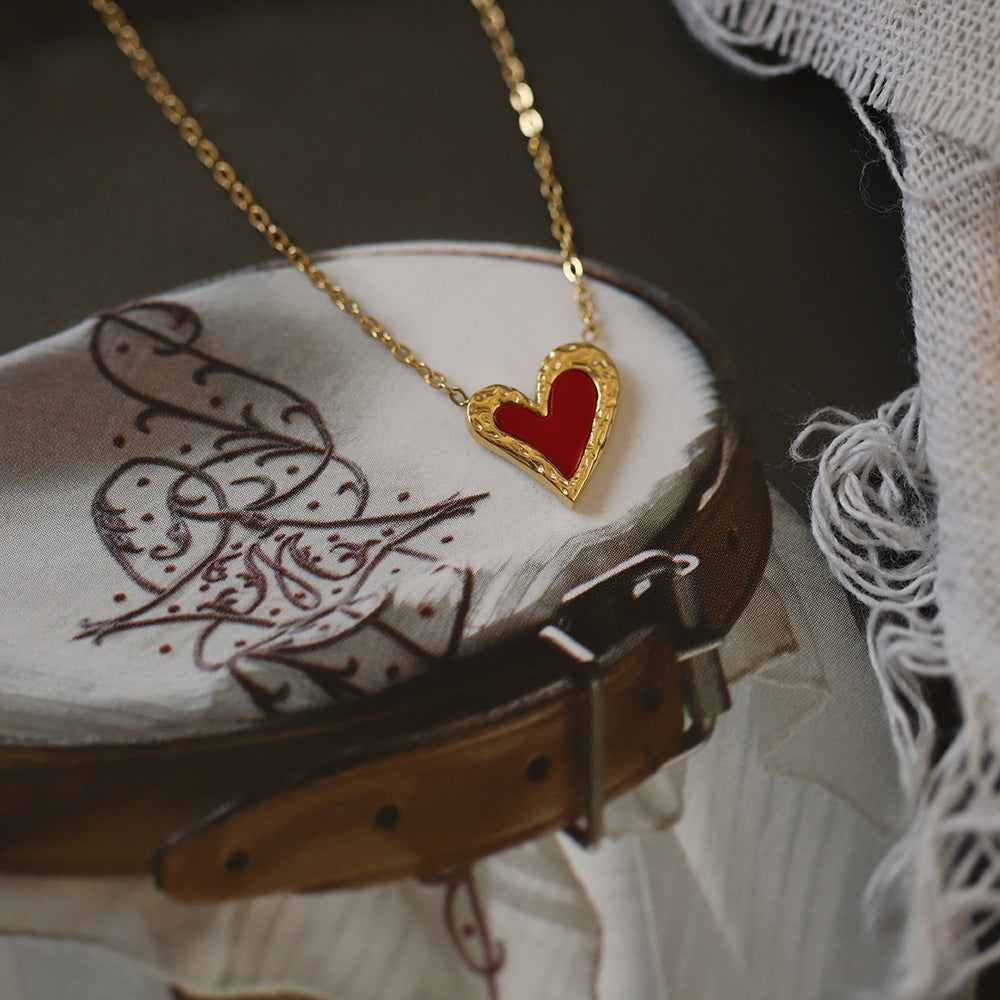 Enamel Heart Pendant Dainty Chain Necklace - Gold - 3
