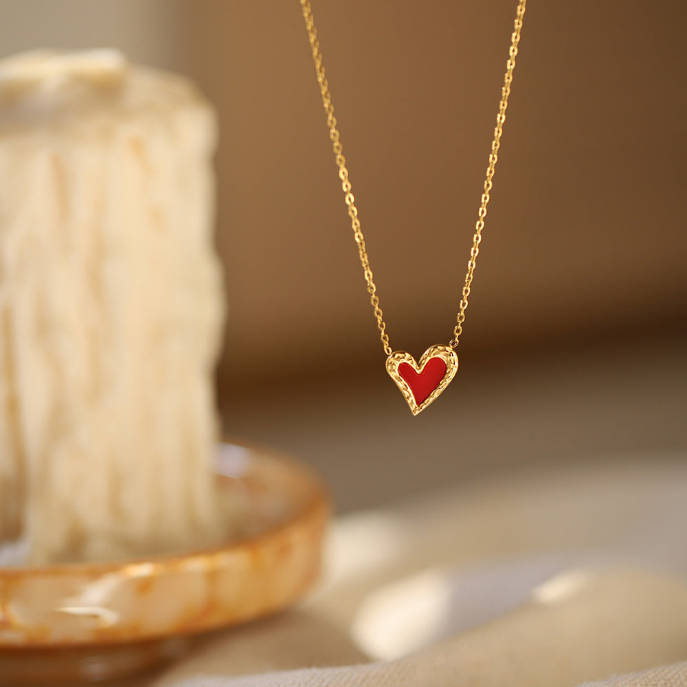 Enamel Heart Pendant Dainty Chain Necklace - Gold - 6