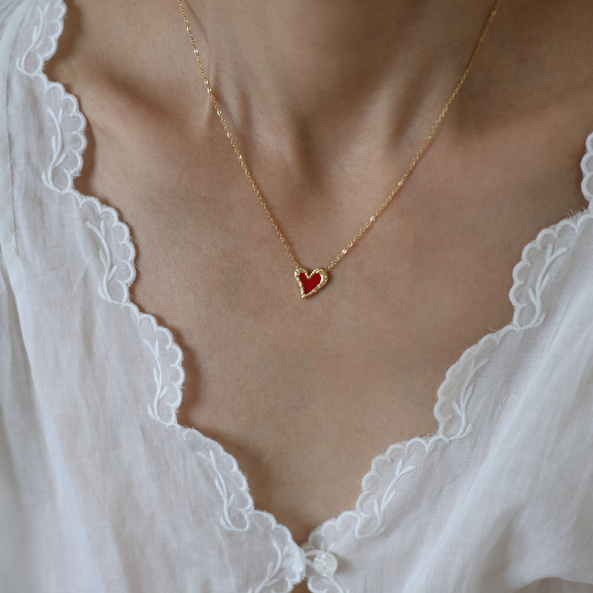 Enamel Heart Pendant Dainty Chain Necklace - view 1