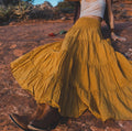 Smocked Waist Tiered Boho Maxi Skirt - Turmeric