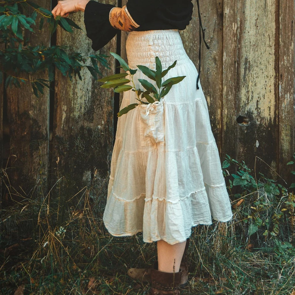 Smocked Waist Tiered Boho Maxi Skirt - White