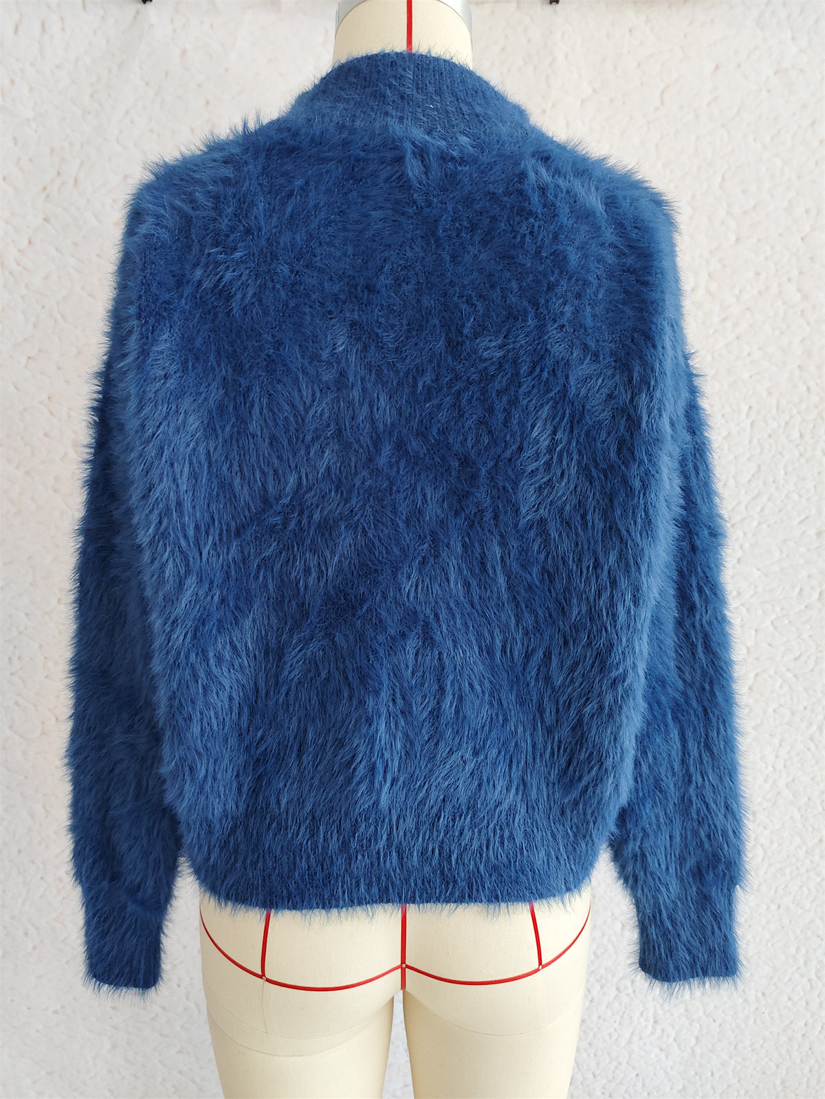 Fuzzy Eyelash Knit Quarter Zip Sweater - blue - 1
