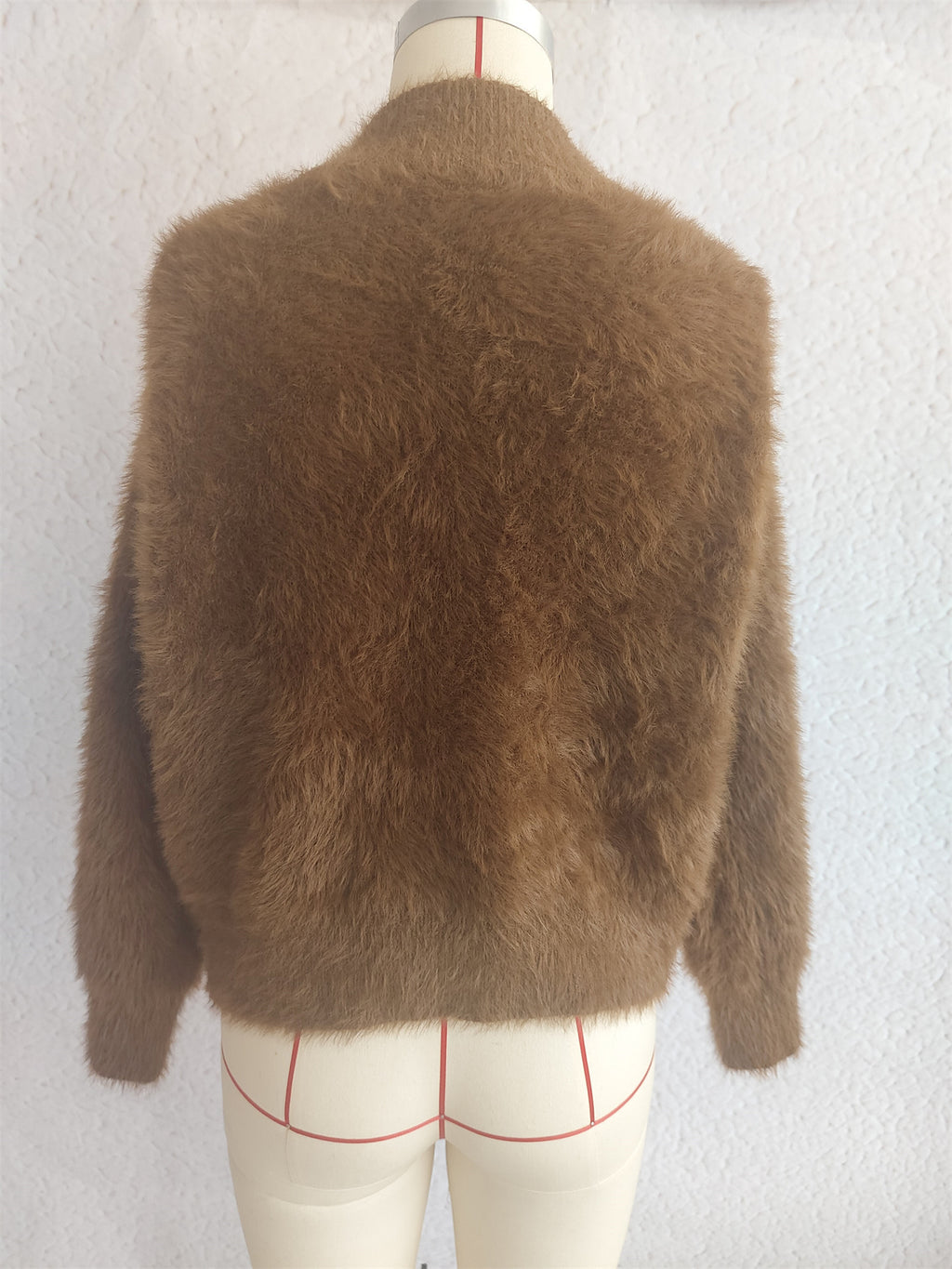 Fuzzy Eyelash Knit Quarter Zip Sweater - brown - 1