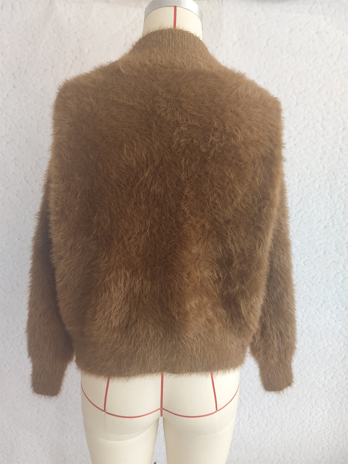 Fuzzy Eyelash Knit Quarter Zip Sweater - brown - 1