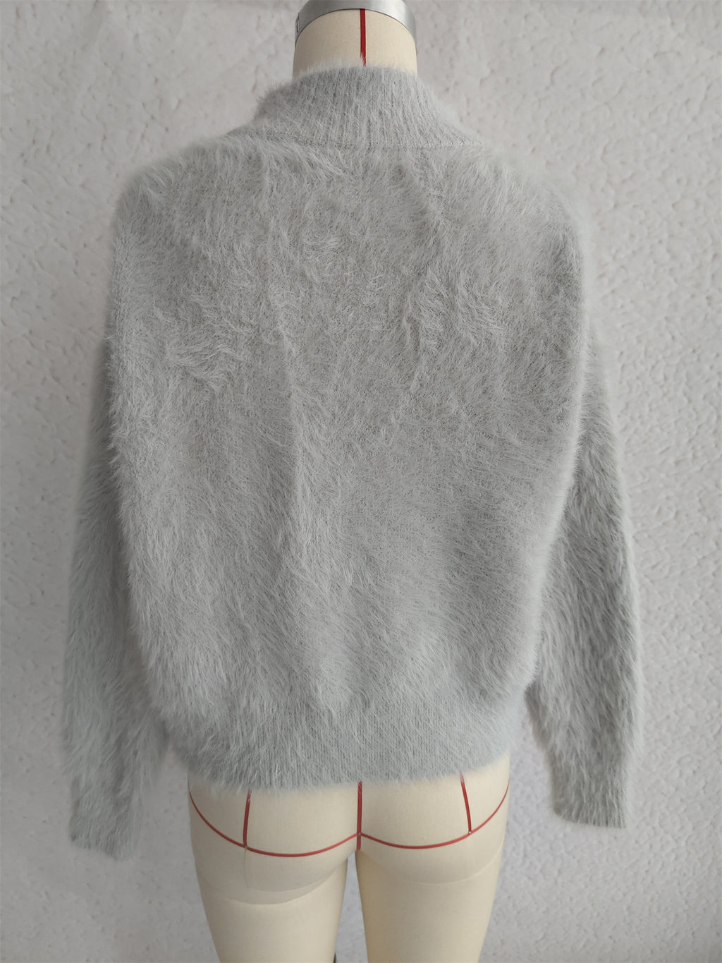 Fuzzy Eyelash Knit Quarter Zip Sweater - grey - 1