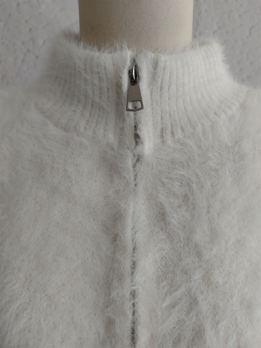 Fuzzy Eyelash Knit Quarter Zip Sweater - white - 7