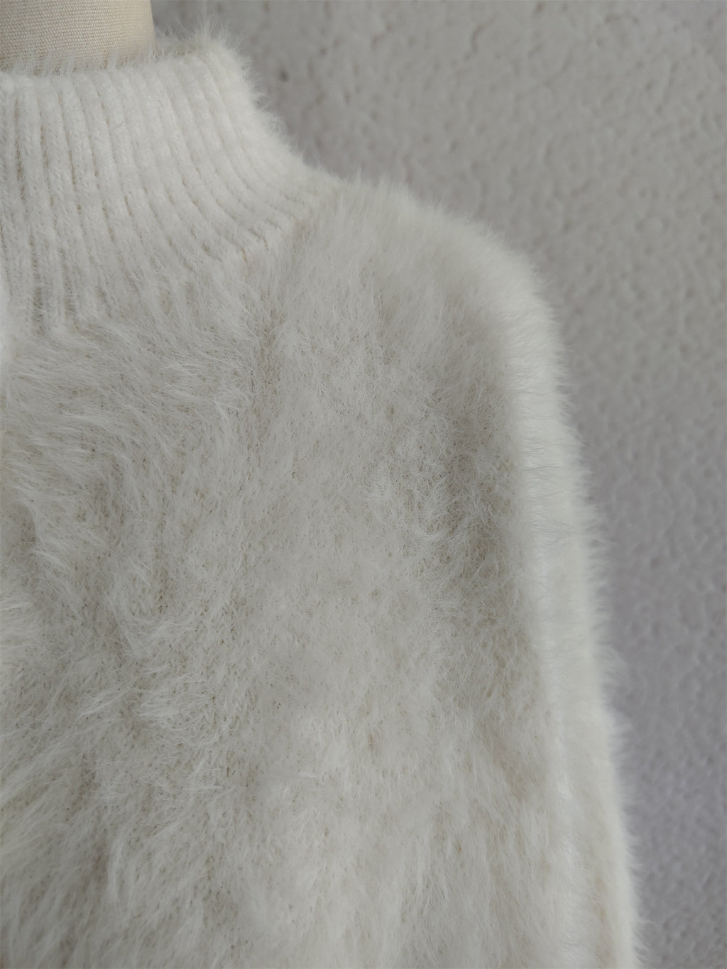 Fuzzy Eyelash Knit Quarter Zip Sweater - white - 8