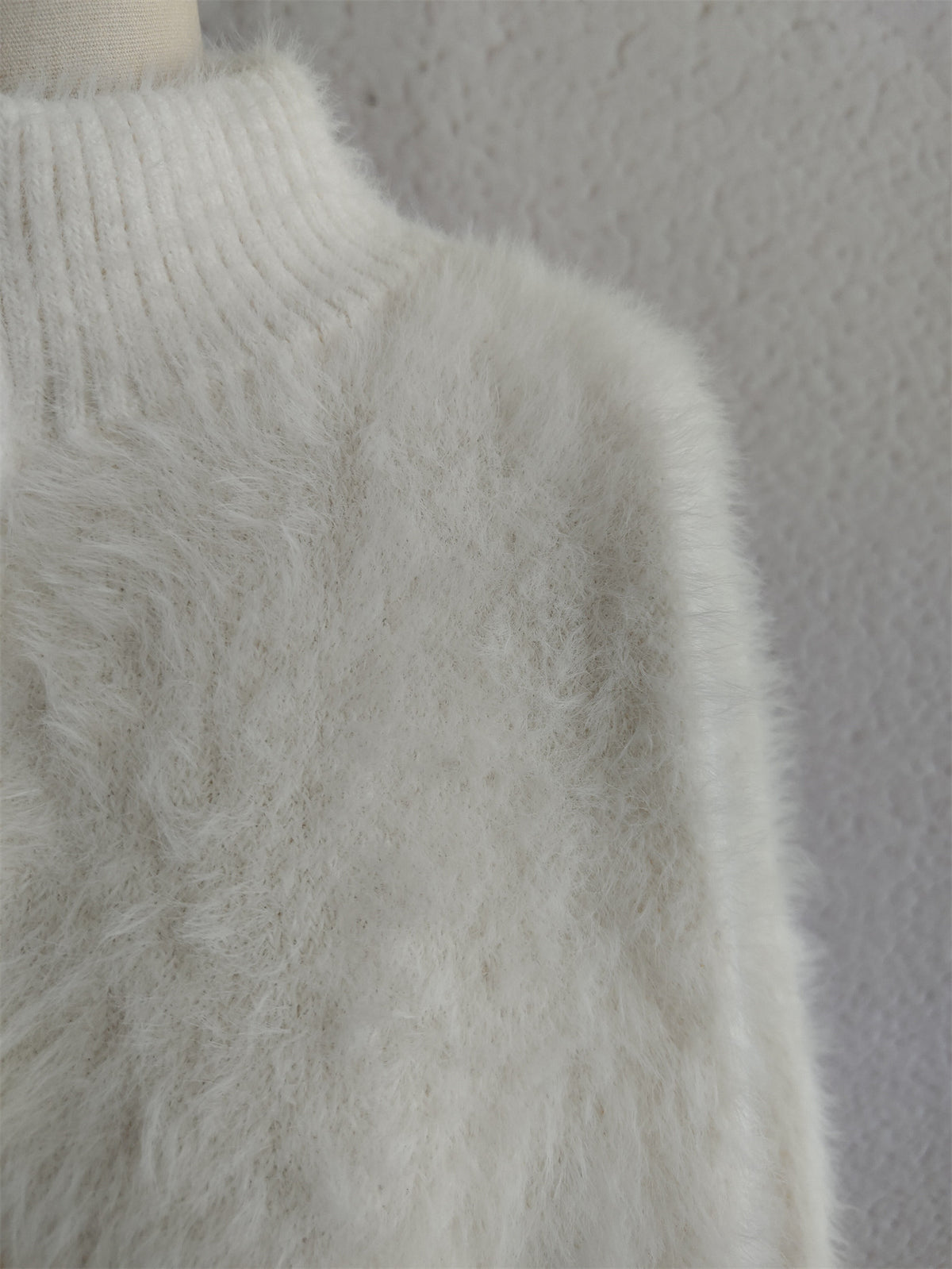 Fuzzy Eyelash Knit Quarter Zip Sweater - white - 8