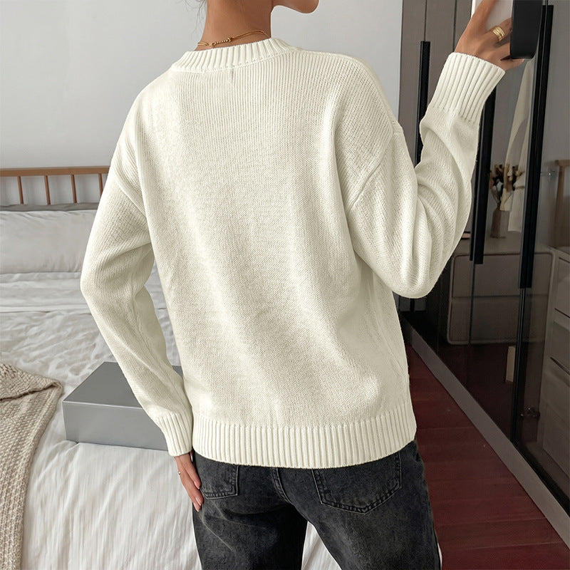 Ribbon Motif Drop Shoulder Knit Sweater - OffWhite - 1